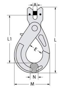 G100 Self Locking Hook Clevis Dimensions