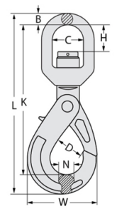 G100 Self Locking Hook Swivel Dimensions