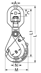 G80 Grip Self Locking Hook Swivel Dimensions