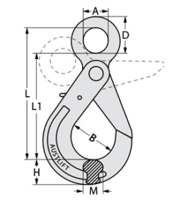 G80 Self Locking Hook Eye Dimensions