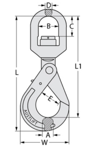 G80 Self Locking Hook Swivel Dimensions