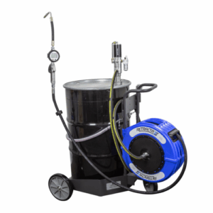 L-ARPD3 with Retracta Oil Reel, Digital Oil Gun & 205L Drum Trolley - Lubemate L-ARPTR1