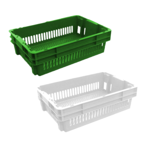 26L Plastic Crate Stack & Nest Vented Container - IH2267 GREEN/WHITE